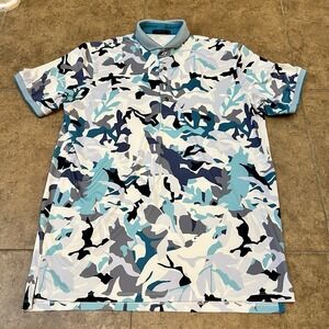 Greyson Polo Shirt Mens Size L Arctic Camo Shadow Wolf Print Performance Stretch